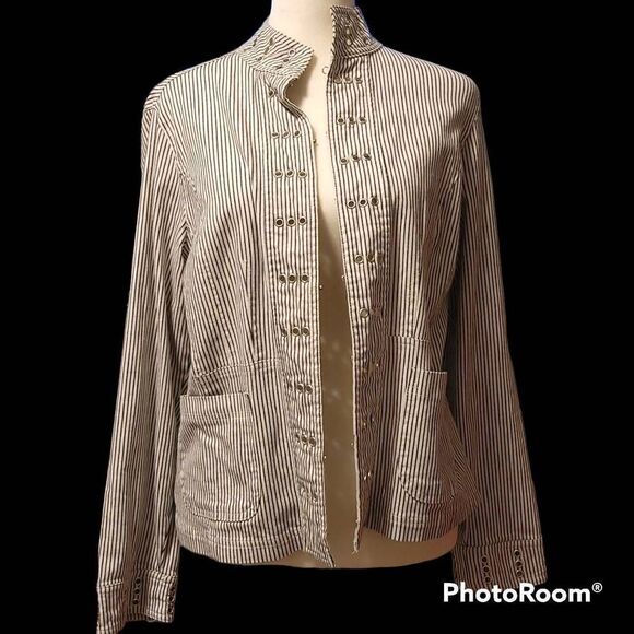 Spartelle Lightweight Cotton Blend Pinstripe Jacket Women's Size Small - Picture 1 of 7